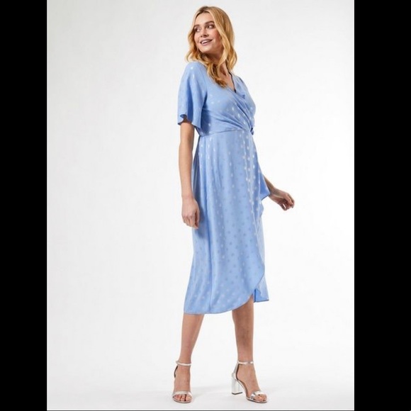 BLUE FOIL MIDI WRAP DRESS - Picture 2 of 4